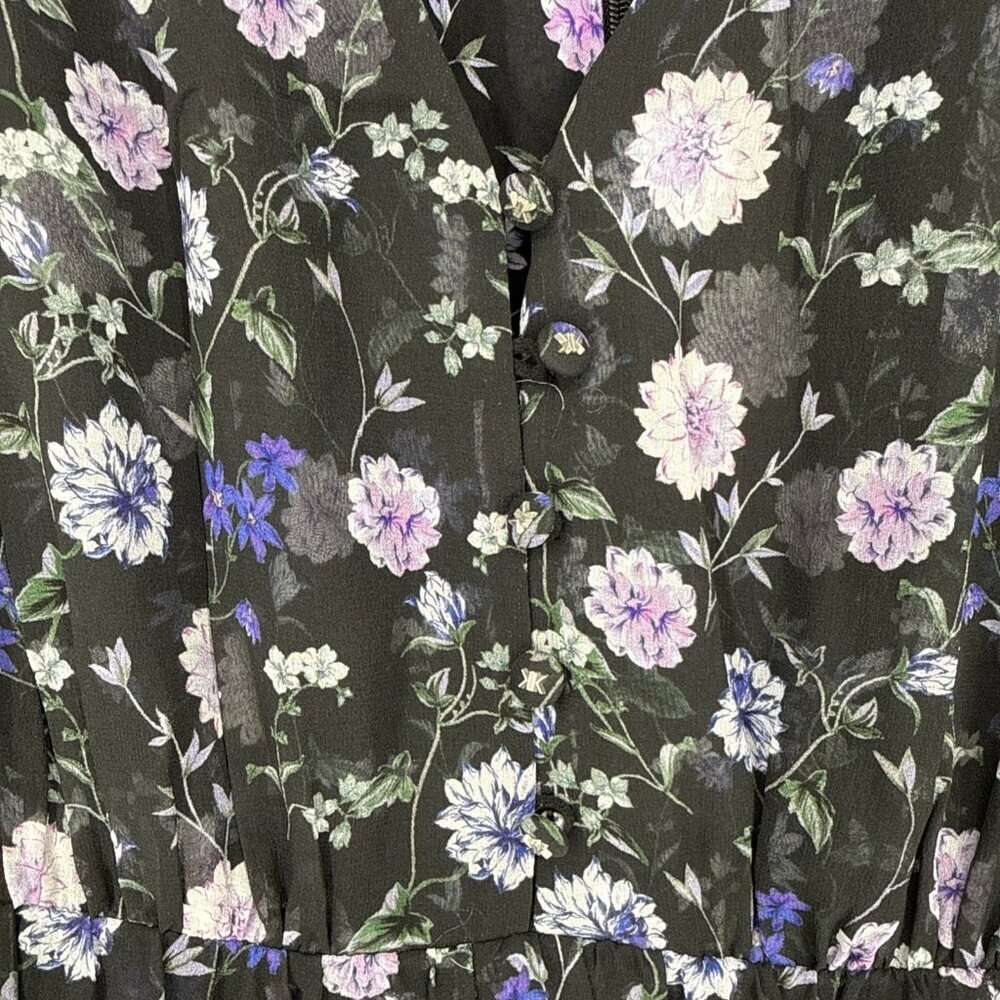 The Kooples Womens Size XS Black Floral Print Empire Midi Silk Dress $425 NWT - Picture 8 of 14